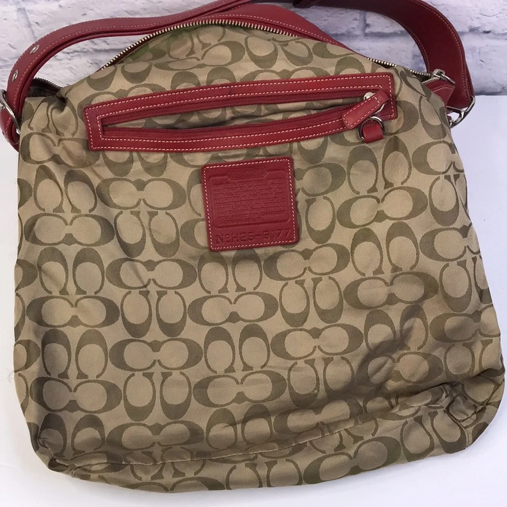Coach Red Leather Zipper Closure Large Tote Crossbody Shoulder Bag - Vintage